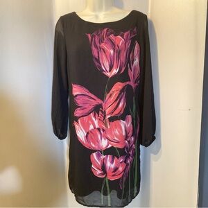 Dynamite Black Dress with Pink and Red Floral Design